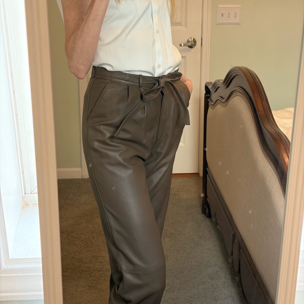 Vintage High-Rise Tie-Waist Leather Paperbag Pants